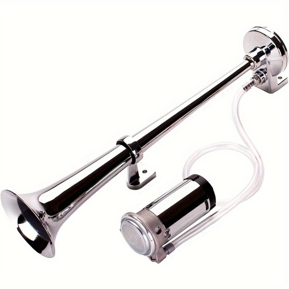 Air Horn Kit for Trucks – Super Loud 18" Single Trumpet Train Horn with Compressor, 12V/24V Universal Fit for Truck, Car, SUV, Jeep – Chrome & Black