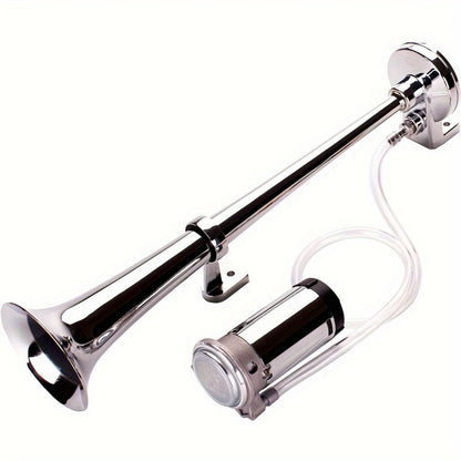 Air Horn Kit for Trucks – Super Loud 18" Single Trumpet Train Horn with Compressor, 12V/24V Universal Fit for Truck, Car, SUV, Jeep – Chrome & Black