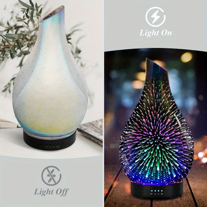 120ml Glass Essential Oil Diffuser with Teardrop Body, Four Timer Labels, Seven-Color Light and Oil Bundle