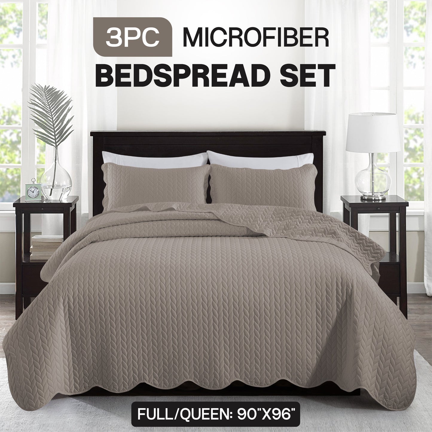 Chevron-Texture Three-Piece Bedspread Set in 16 Colors with Twin, Queen-Full, King and California King Sizes