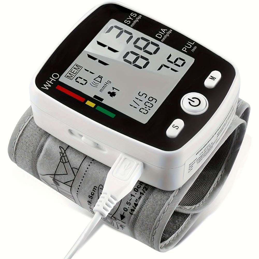 Blood Pressure Monitor Wrist Device with Rechargeable Power, Large LCD, Voice Readout and Two-User 198-Reading Memory