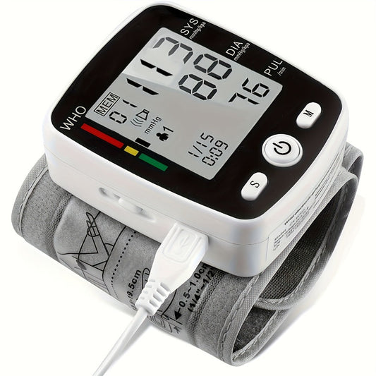 Blood Pressure Monitor Wrist Device with Rechargeable Power, Large LCD, Voice Readout and Two-User 198-Reading Memory