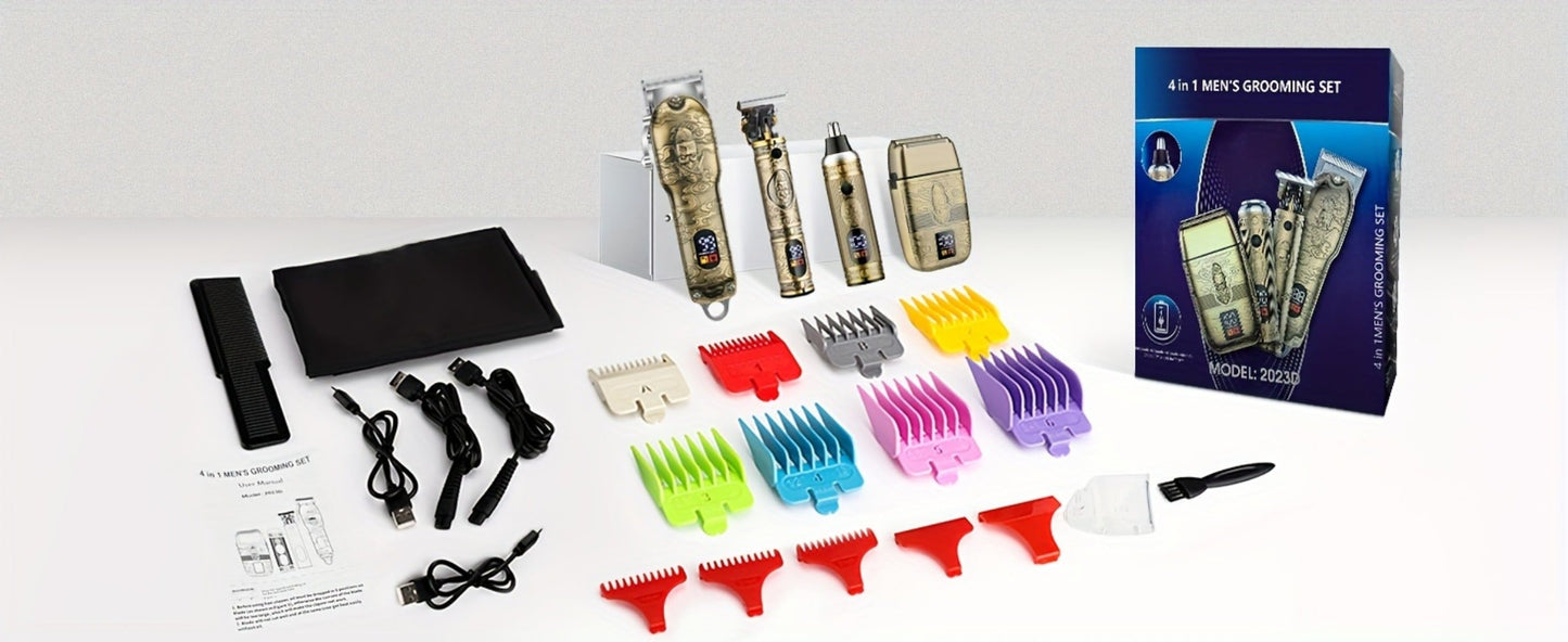 Hair Clippers & Trimmers GSRY Bronze Four-Tool Grooming Set with LCD Displays, USB Charging and Guide Combs