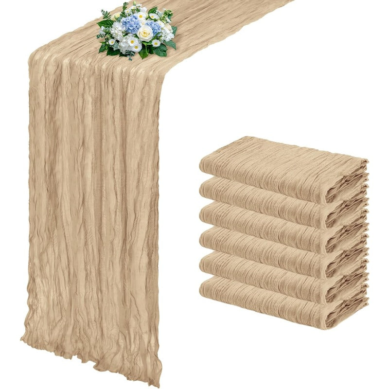 Six-Piece Cheesecloth Table Runner Set, 21.7 x 72.8 Inches Each in Nine Colors for Dining and Events