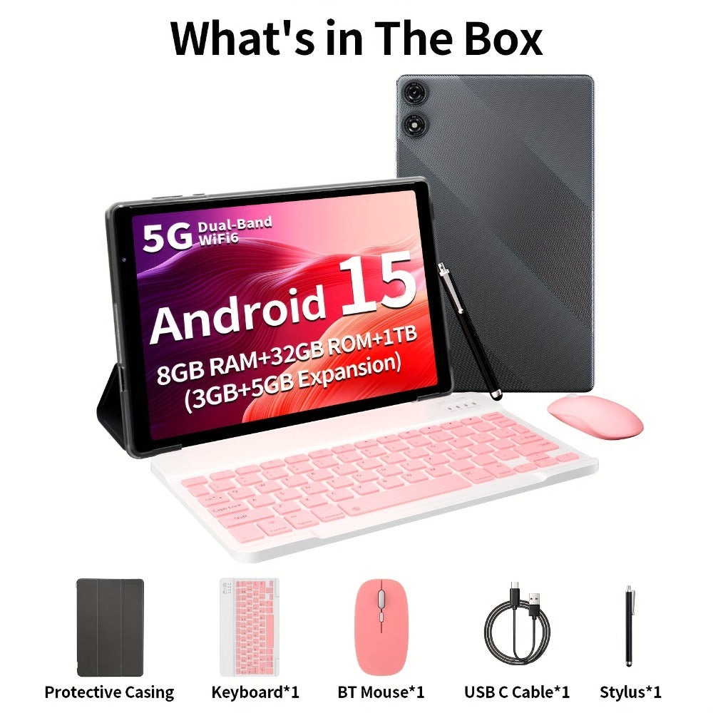 Android Tablet 10.1-Inch 2-in-1 with Android 15, 8GB Total RAM, 32GB Internal Storage and Keyboard Sets
