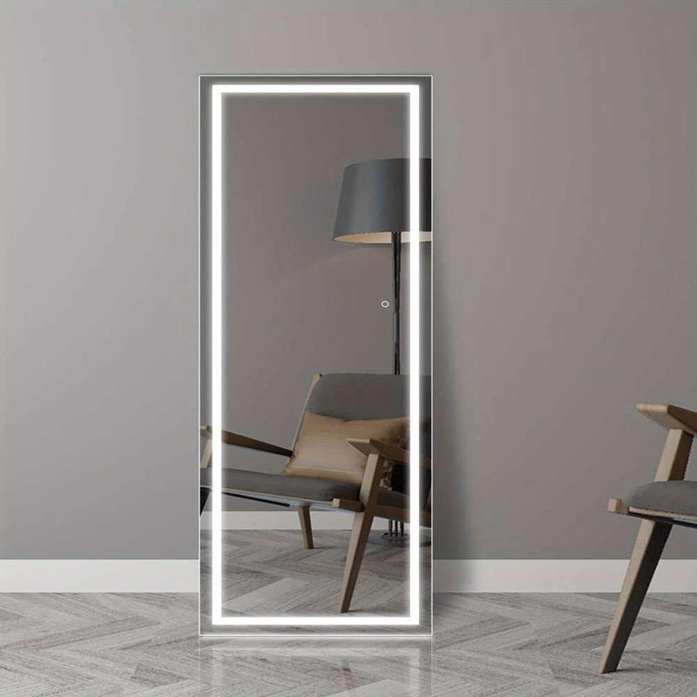Full Length Mirror with LED Lights & Touch Sensor, 64"x21" Dimmable Smart Floor Mirror, Wall Mount or Freestanding