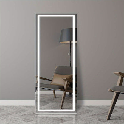Full Length Mirror with LED Lights & Touch Sensor, 64"x21" Dimmable Smart Floor Mirror, Wall Mount or Freestanding