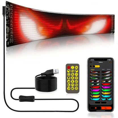 Flexible LED Dot Matrix Display with Remote Control - APP & USB Powered Programmable Scrolling Sign, 8 Dynamic Modes for Car Window Store Shop Hotel Holiday Decoration