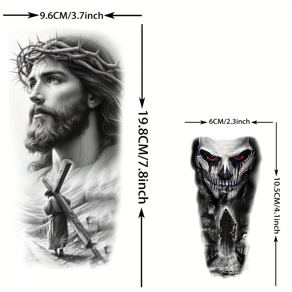 Christian Temporary Tattoos 68 Sheets Bulk Set | God Jesus Faith Prayer Peace Tribal Lion Eye Quote Designs | Waterproof Fake Tattoo Stickers for Men Women Adults | Half Arm Sleeve Body Art Pack