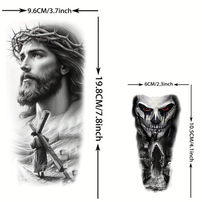 Christian Temporary Tattoos 68 Sheets Bulk Set | God Jesus Faith Prayer Peace Tribal Lion Eye Quote Designs | Waterproof Fake Tattoo Stickers for Men Women Adults | Half Arm Sleeve Body Art Pack