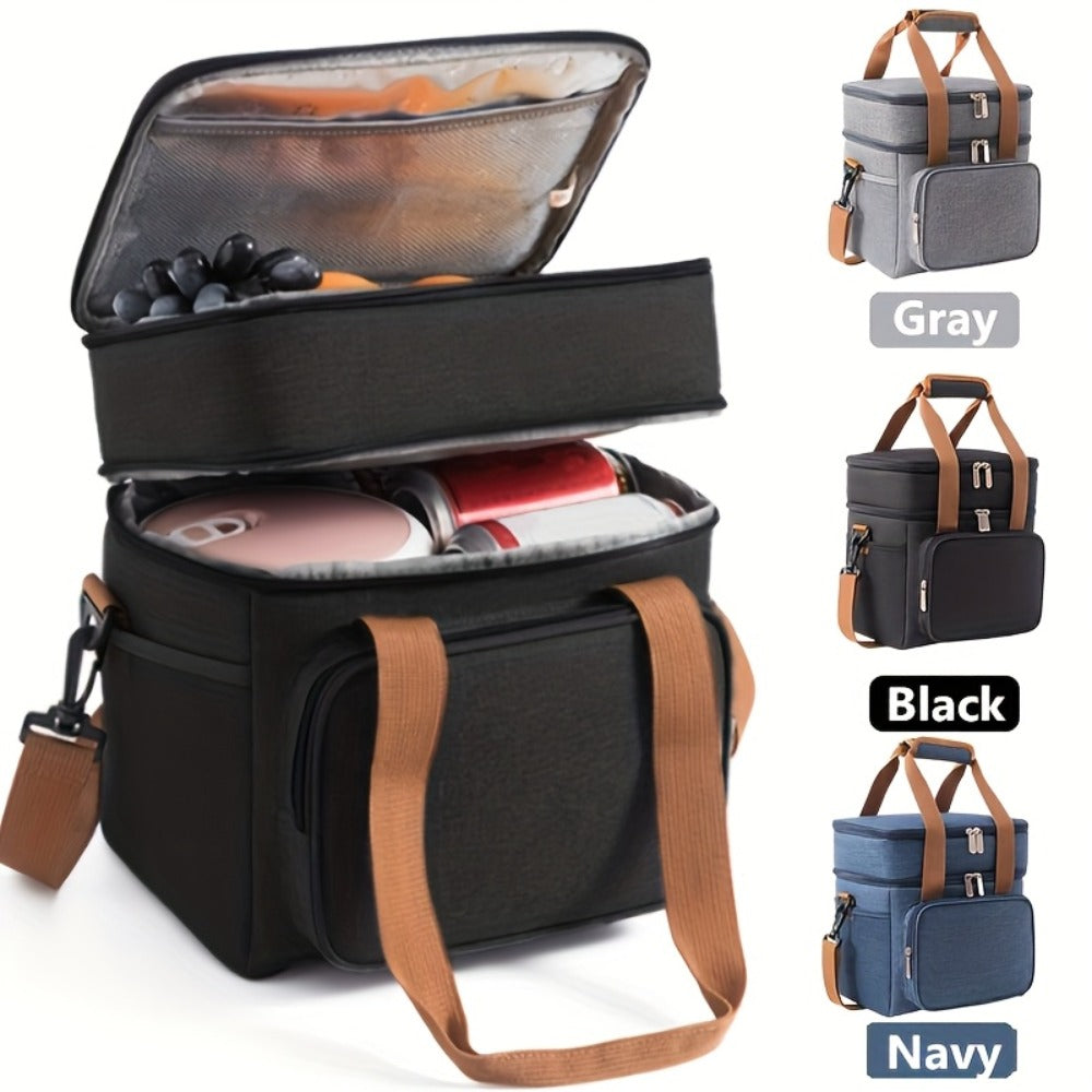 Double-Layer Lunch Carrier Bag with Shoulder Strap and One-Piece Checkout Options in Three Colors