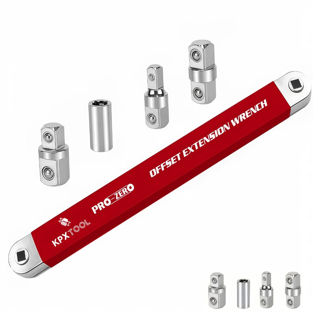 Ratchet Wrench Set 2-in-1 Multi-Function Offset Extension | 1/2" 1/4" 3/8" Square Head Adapters | 180° Swivel High Torque Non-Slip Handle | Durable Metal Automotive Repair Hand Tool