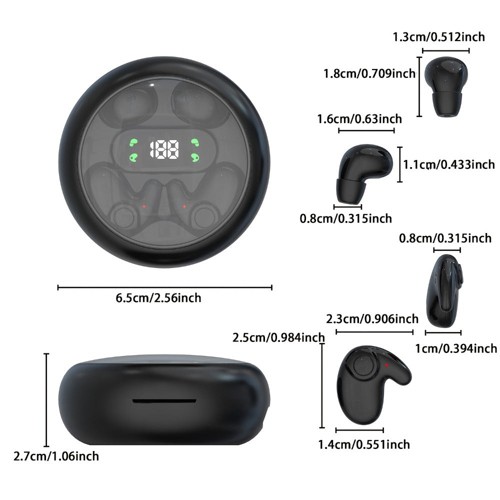 Invisible Sleep Wireless Earbuds 2 Pairs, Mini In-Ear Earphones HiFi Sound Noise Reduction Bass Touch Control Digital Display Long Battery Type-C, for Office Leisure Sport Sleep Men Women