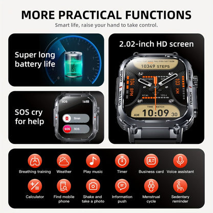Smartwatch for Men 2.02 Inch with LED Flashlight, Wireless Calling and Activity Tracking for Outdoor Use