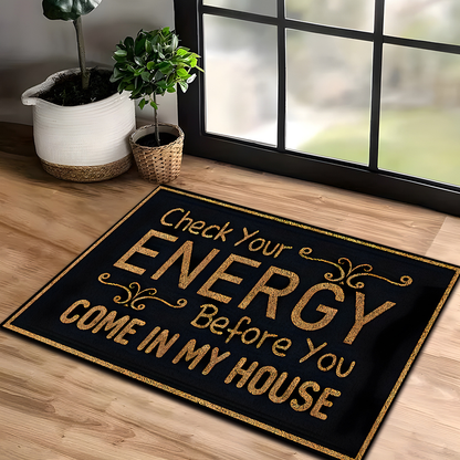 Anti-Slip Doormat Black Gold Lettering Check Energy Before Entry Non-Slip Rug 7mm Thick Indoor Floor Mat for Living Room Kitchen Bathroom Entryway