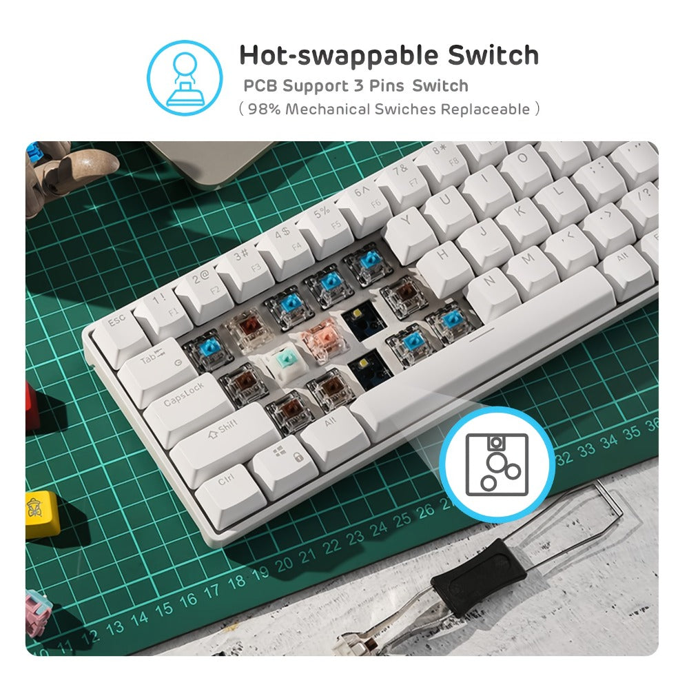 Hot Swappable Mechanical Keyboard 60% RGB Backlit 61 Keys – Customize Red or Cyan Switches, Ultra-Compact Wired Tenkeyless Design for PC, Laptop & Mac | No Solder Switch Change | Black & White