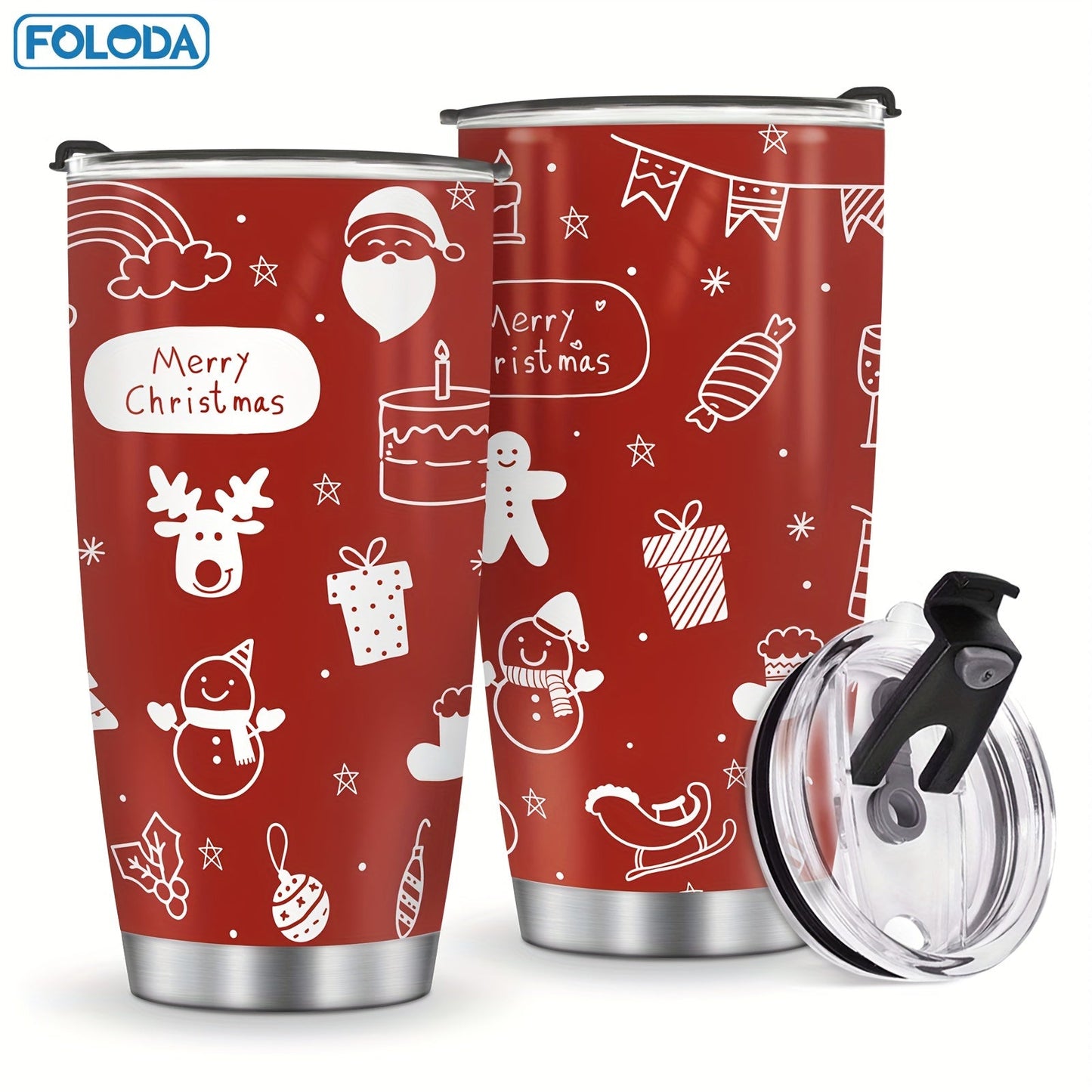 Insulated Tumbler 20oz Christmas Patterns with Stainless Steel, Lid, Straw and Seven Designs