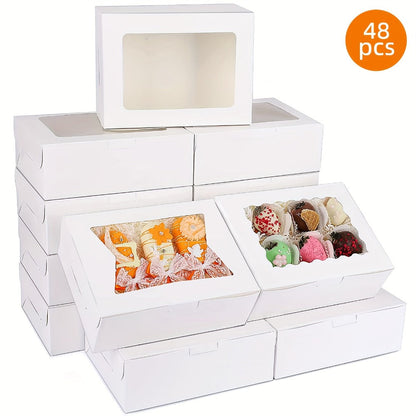 48-Pack White Pastry Boxes with Clear Window, 8 x 6 x 2.5-Inch Size and Fold-Flat Construction