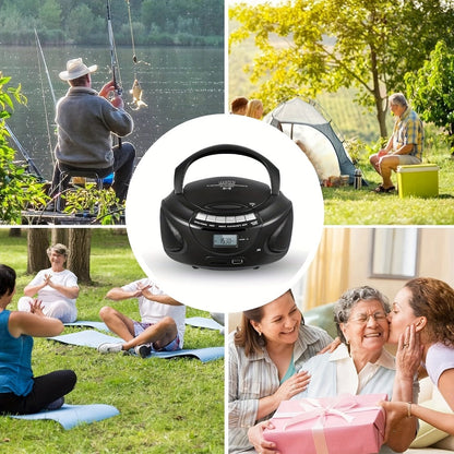 Portable CD Player Boombox with AM FM Radio Dual Stereo Speakers, Aux Input USB TF Card MP3 Player