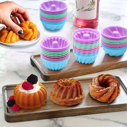 48-Piece Silicone Donut Mold Set with Four Shapes in Small or Medium Sizes for Muffins and Cupcakes