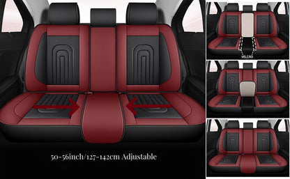 PU Leather Car Seat Cover Full Enclosure with Lumbar Support & Sponge Cushion – Two-Tone Sporty Design Universal Fit for Car Sedan Truck SUV (White-Black / Gray / Red-Black / Orange-Black)