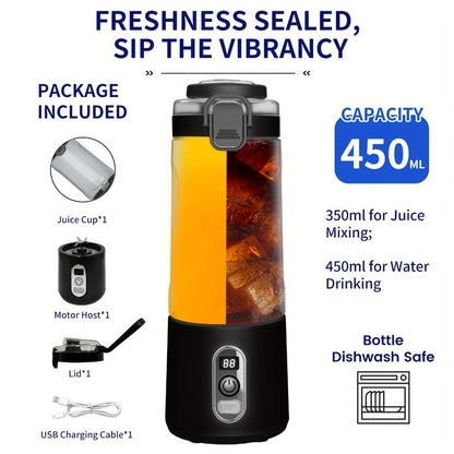 Portable Blender with Clear Cylindrical Cup, Digital Timer Display, Flip-Up Handle and Three Color Options
