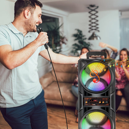Portable Wireless PA Speaker System Dual 6.5" Subwoofer 3000W Bluetooth TWS Karaoke Outdoor Party Speaker with Microphone LED Light AUX USB FM Remote Control