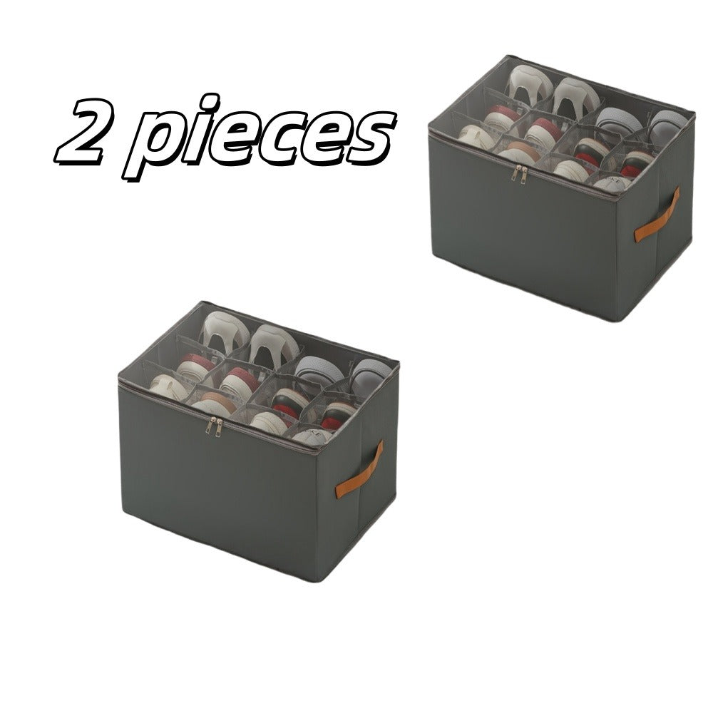 Oxford Fabric Shoe Storage Organizers with Adjustable Dividers and Clear Lids in Two- or Four-Piece Packs