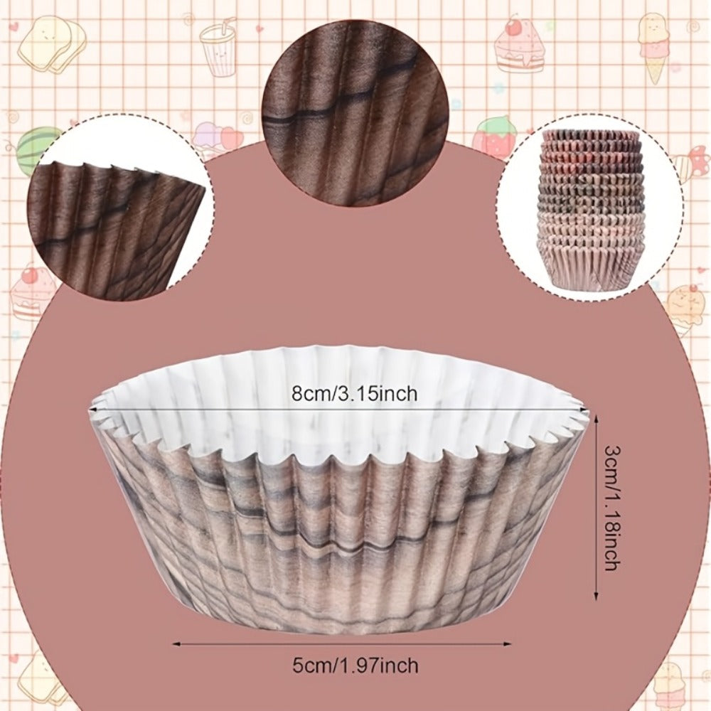 300-Piece Woodland Animal Paper Cupcake Liner Set with Woodgrain Print for Parties and Holiday Baking