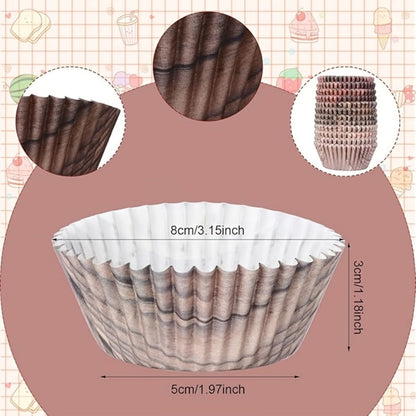 300-Piece Woodland Animal Paper Cupcake Liner Set with Woodgrain Print for Parties and Holiday Baking
