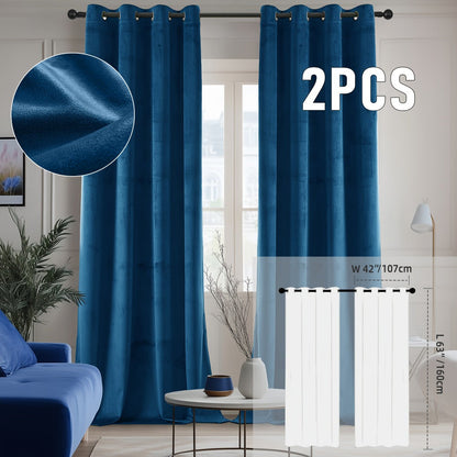 Velvet Room Darkening Curtains 2 Panels | Grommet Top Thermal Insulated Soundproof Blackout Curtains for Living Room Bedroom, Soft Solid Color Vintage Window Drapes