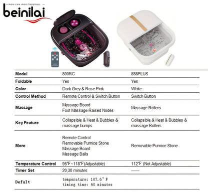 Collapsible Foot Spa Bath with Heat, Bubbles, Remote Temperature Control and Three Attachments