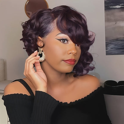 Synthetic Wig 12-Inch Short Wavy Style in Black, Dark Brown, Reddish Brown or Deep Red for Parties