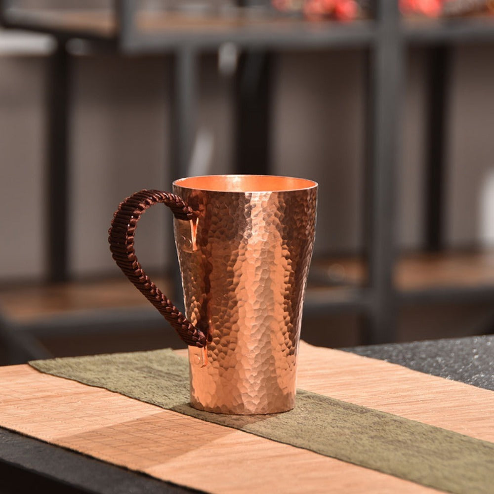 Hammered Copper Coffee Mug with 13.53oz Capacity, Tall Tapered Body and Textured Wrapped Handle