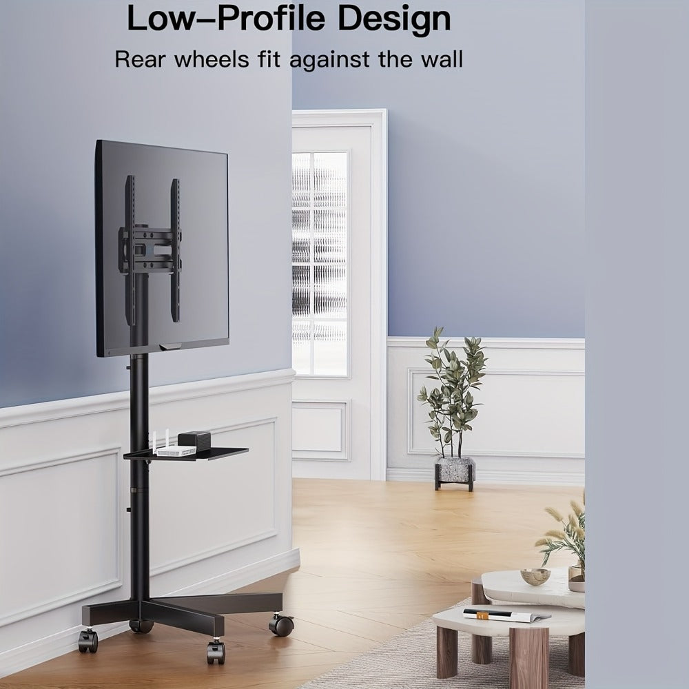 TV Stand Rolling Cart for 23 to 60-Inch Screens with Locking Casters, Media Shelf and Cable Routing
