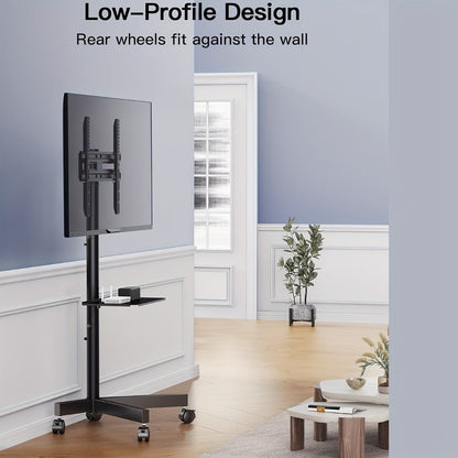 TV Stand Rolling Cart for 23 to 60-Inch Screens with Locking Casters, Media Shelf and Cable Routing