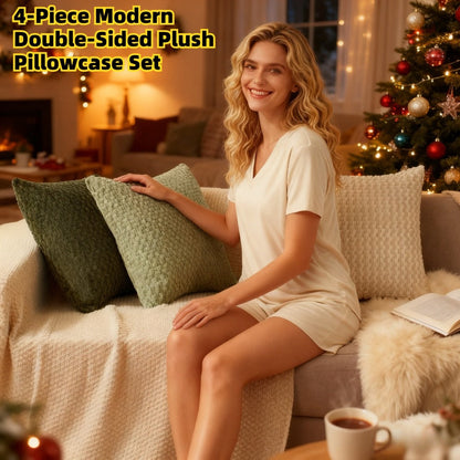 Double-Sided Plush Throw Pillow Covers, Four-Piece Set in 18 x 18 or 20 x 20-Inch Sizes and Four Colors