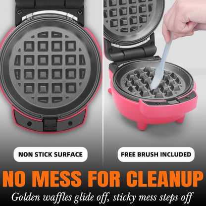 Compact Four-in-One Waffle Maker with Removable Round Plates in Graphite, Red or Blue Checkout Colors