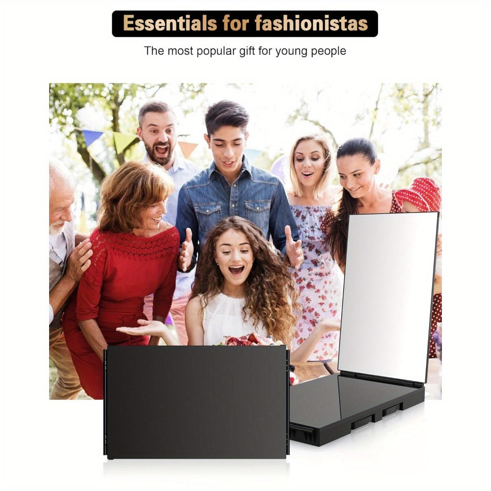 3 Way Mirror for Self Hair Cutting, 360° View Hair Cut Mirror to See Back of Head Height-Adjustable Hook Door Wall Table Mount Anti-Fog HD Glass Optional LED Light for Men Women DIY Home Barber