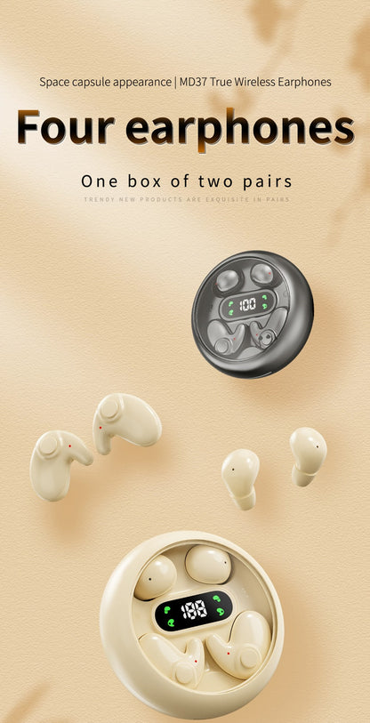Invisible Sleep Wireless Earbuds 2 Pairs, Mini In-Ear Earphones HiFi Sound Noise Reduction Bass Touch Control Digital Display Long Battery Type-C, for Office Leisure Sport Sleep Men Women
