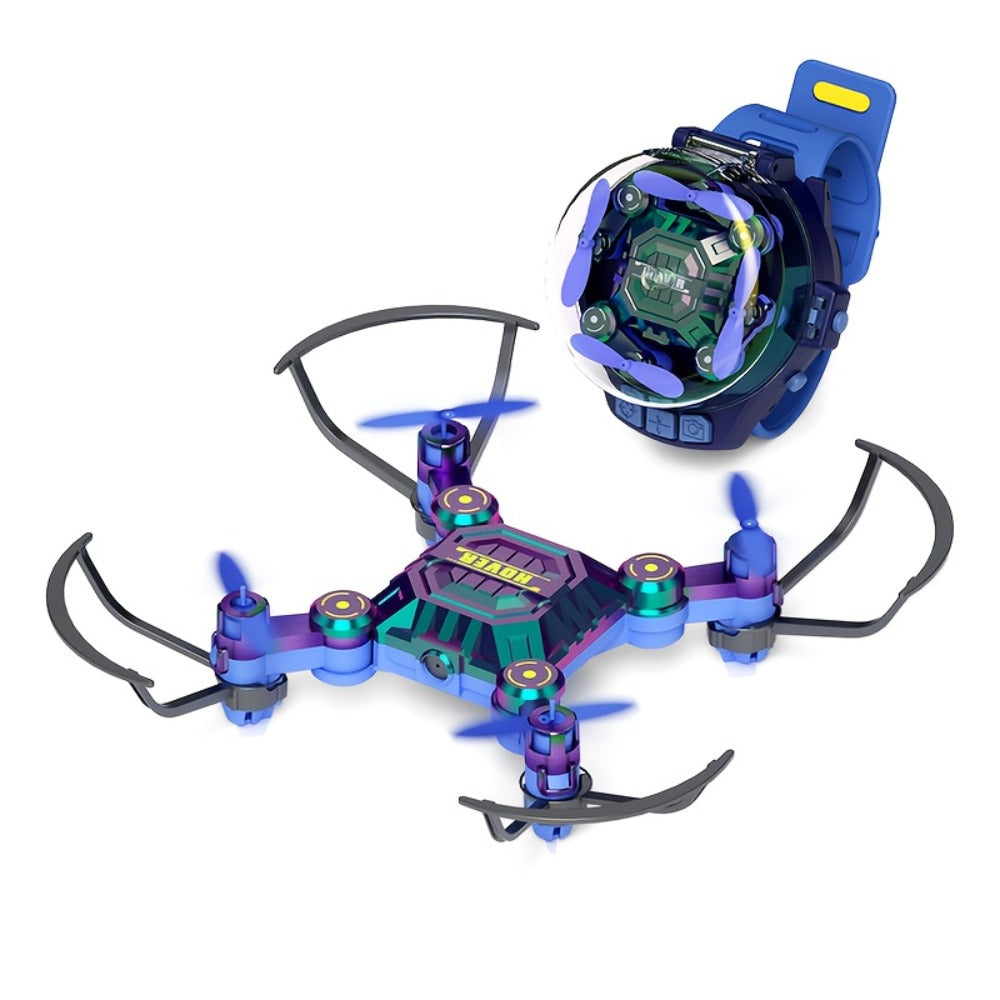 Watch-Controlled Mini RC Drone with Two Rechargeable Batteries in Blue, Green or Black for Indoor Flight