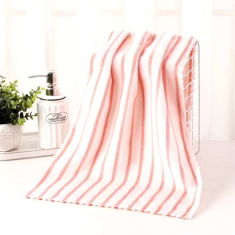 Towel Set 5-Pack 500GSM Coral Fleece Face Towels in Solid, Striped and Five-Color Options for Home and Guest Use