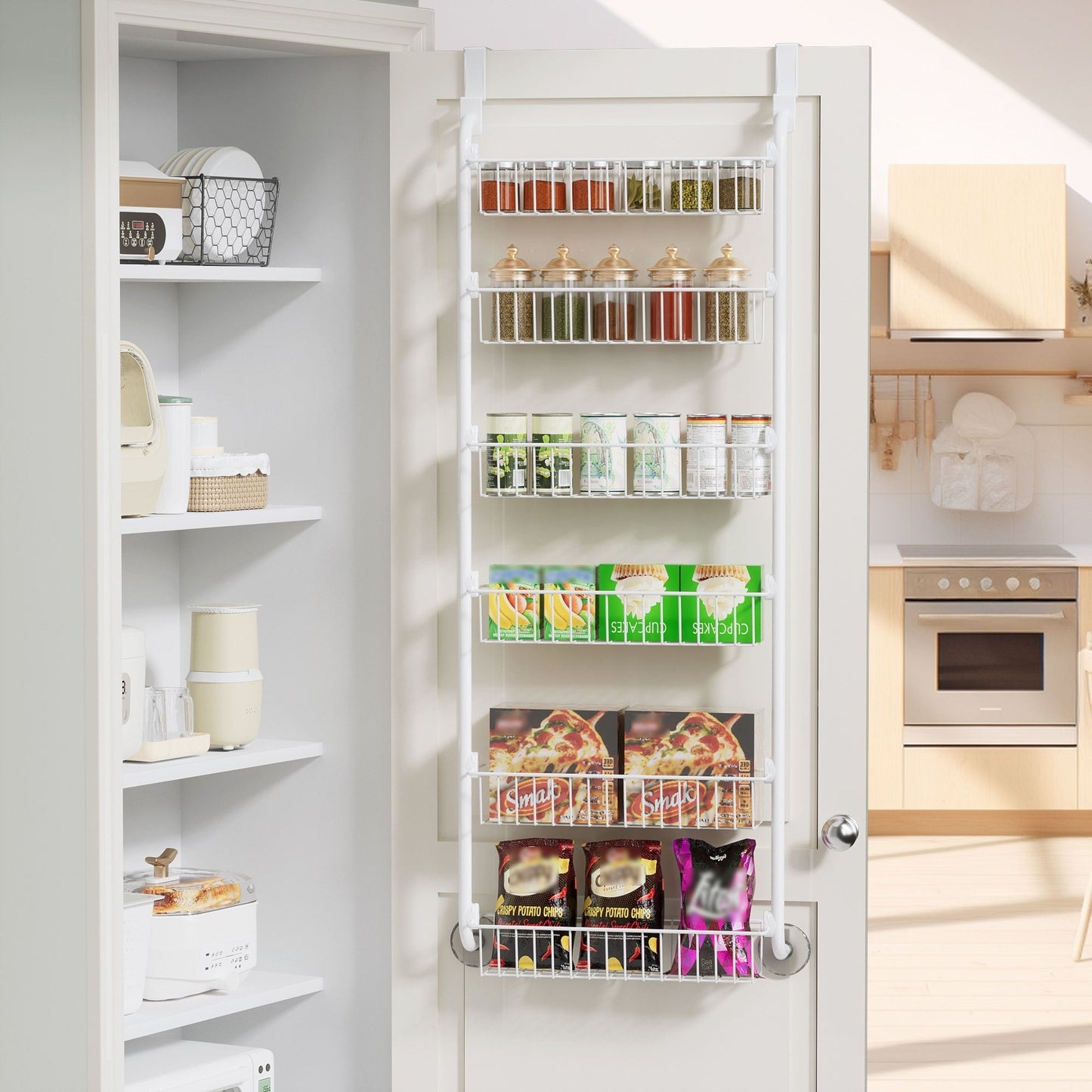 Over-the-Door Organizer Rack in 6- or 8-Tier Options with White or Black Frame Size Choices