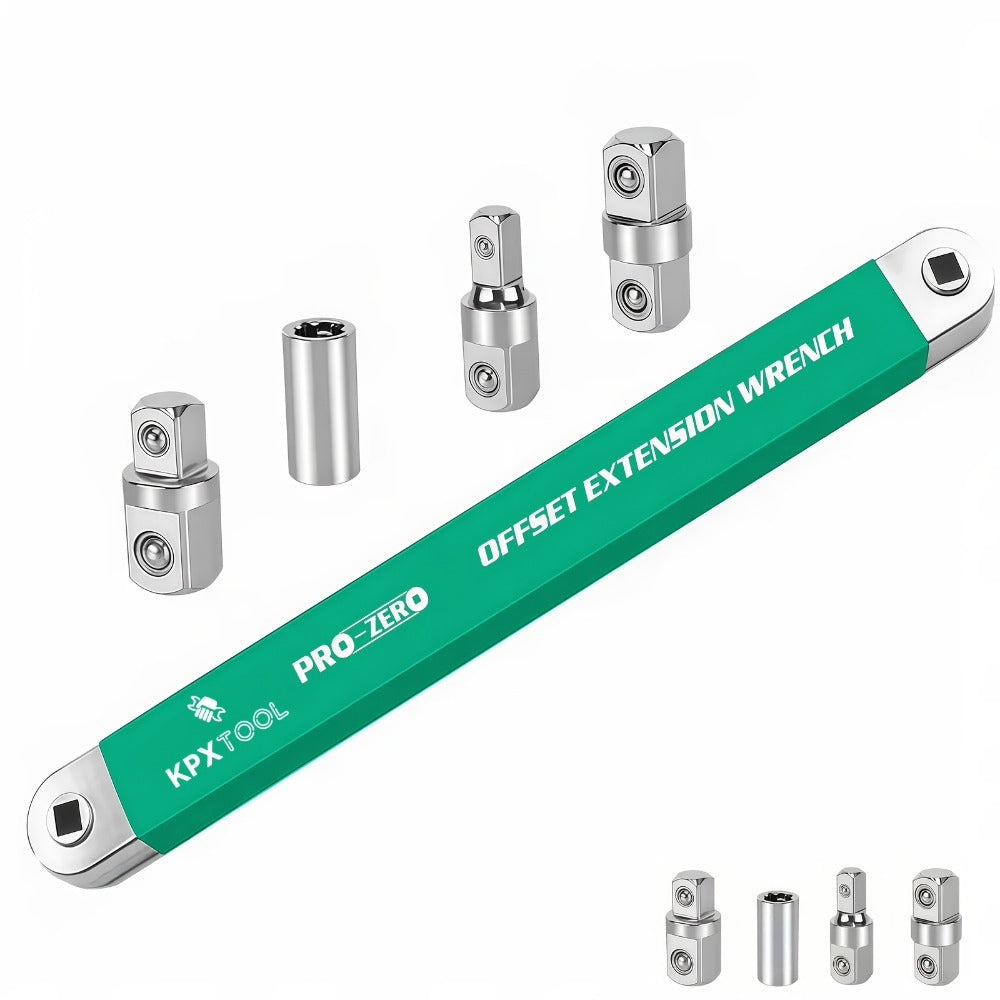 Ratchet Wrench Set 2-in-1 Multi-Function Offset Extension | 1/2" 1/4" 3/8" Square Head Adapters | 180° Swivel High Torque Non-Slip Handle | Durable Metal Automotive Repair Hand Tool