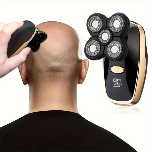 Bald Head Clipper for Men 5-in-1 USB Rechargeable Electric Shaver Set Digital Display Nose Hair Trimmer Hair Clipper Exfoliating Brush Grooming Kit