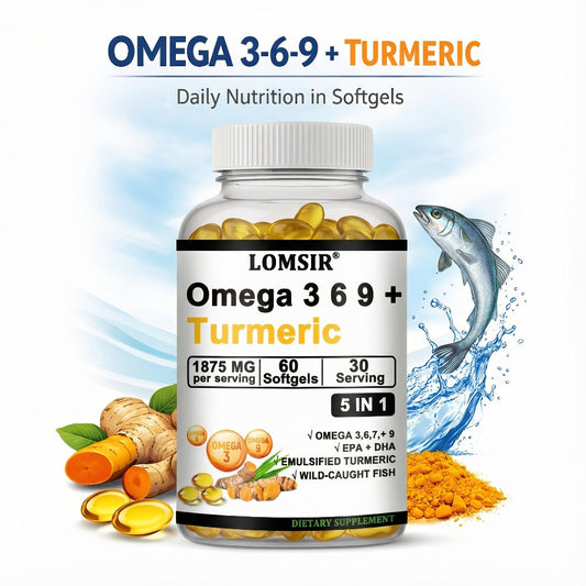 Omega 3-6-9 & Turmeric Softgels with DHA & EPA – Wild Fish Oil Blend, Emulsified Turmeric for Heart, Brain & Joint Health | 60 Softgels | ShopVora UK