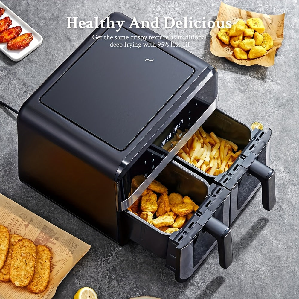 9.5Qt Dual-Basket Air Fryer with Two 4.75Qt Cooking Zones, Touch Controls and Eight Preset Icons