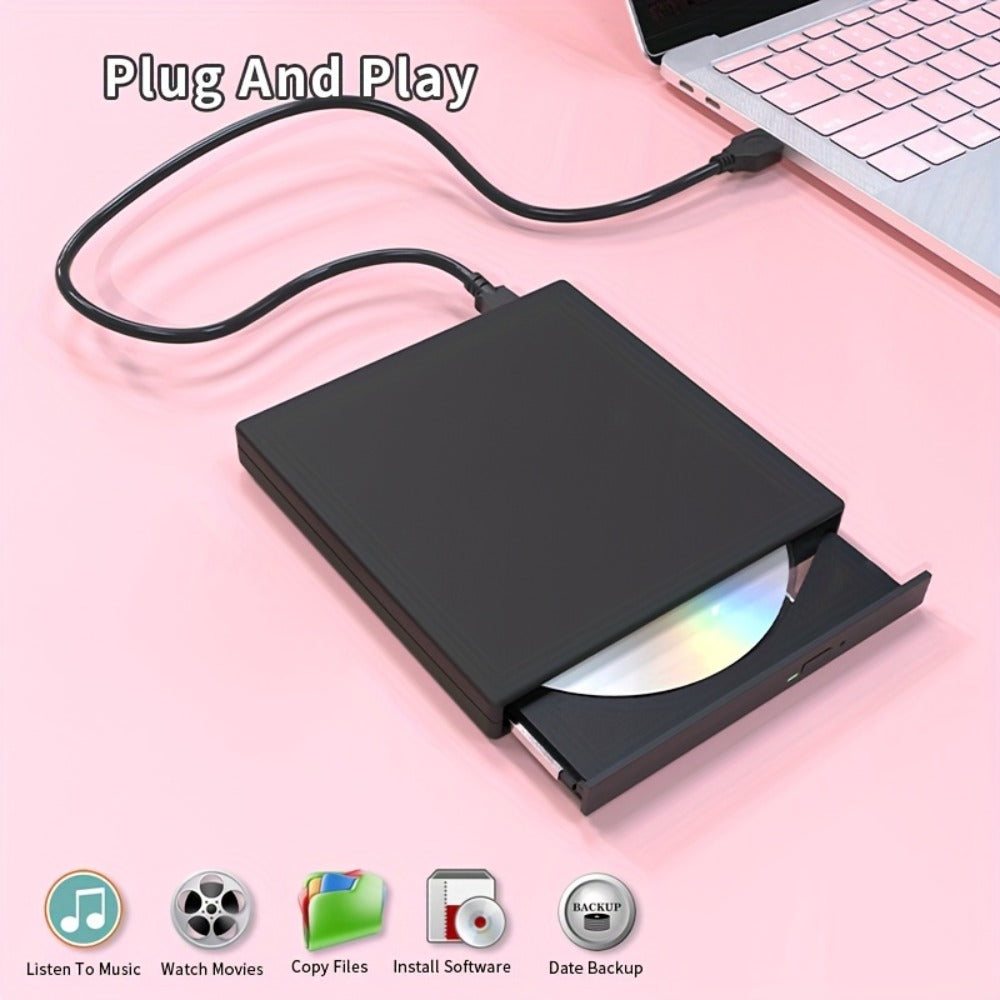 USB External DVD Drive with Storage Bag - Portable CD DVD-ROM CD-RW DVD-RW Burner Recorder Player for Laptop Desktop PC, Plug and Play, No Driver Needed, USB 2.0 High Speed