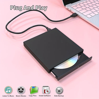USB External DVD Drive with Storage Bag - Portable CD DVD-ROM CD-RW DVD-RW Burner Recorder Player for Laptop Desktop PC, Plug and Play, No Driver Needed, USB 2.0 High Speed