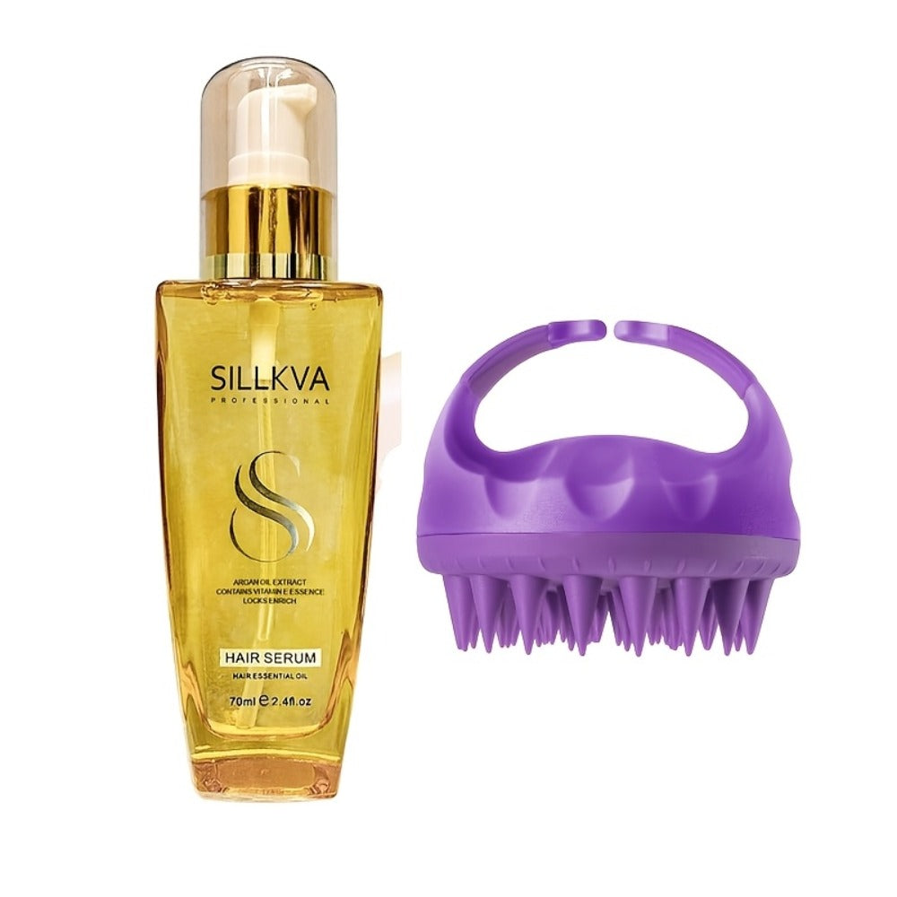 Moroccan Argan Oil Hair & Skin Treatment with Applicator Brush 2.4oz - Anti Frizz Smoothing Shine Boost Deep Moisturizing for Dry Damaged Dull Hair Body Oil Gift for Women Men